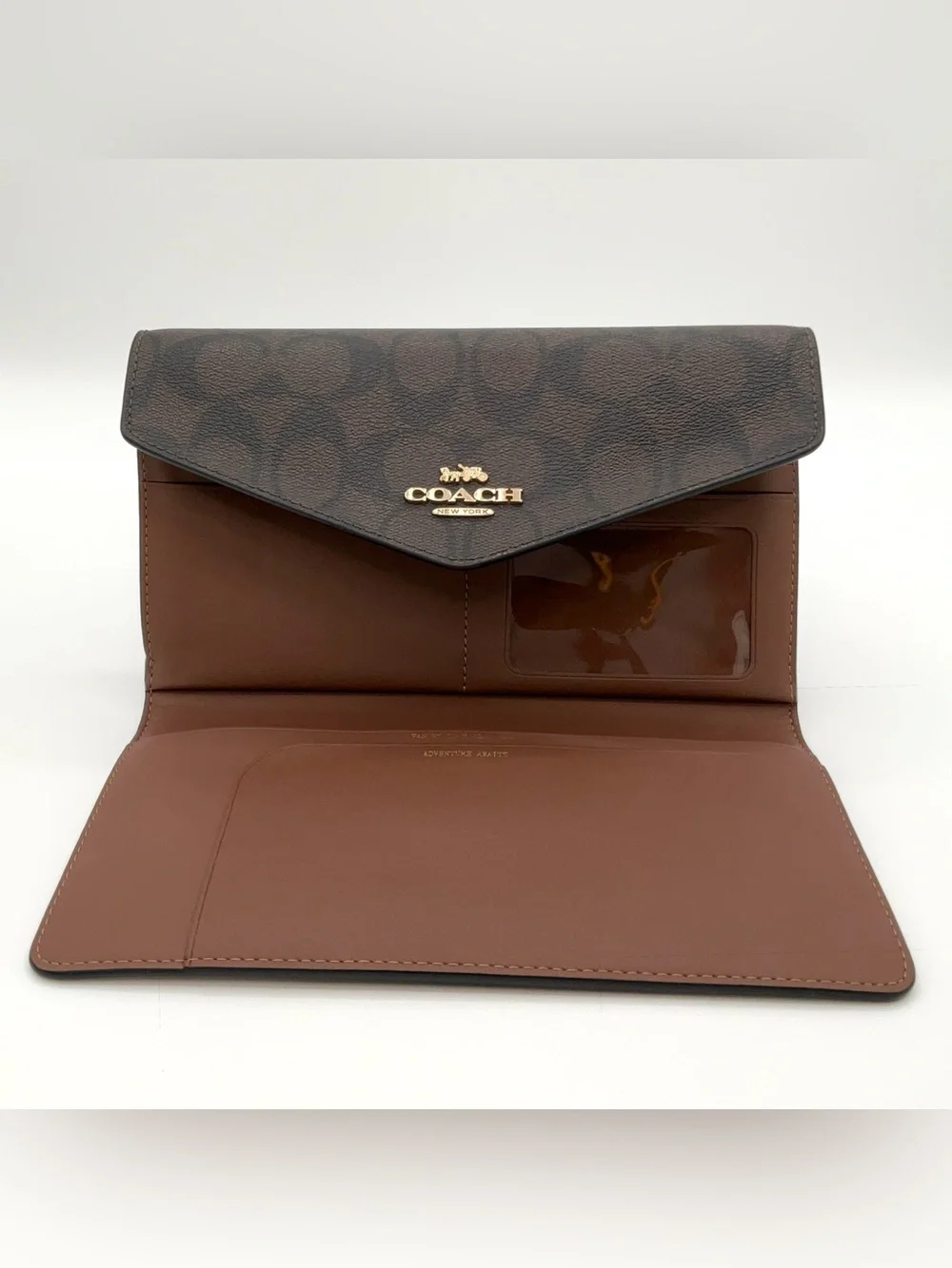 Coach Travel Sig Envelope Wallet Brown Leather&Canvas - W/O STRAP Excellent Cond